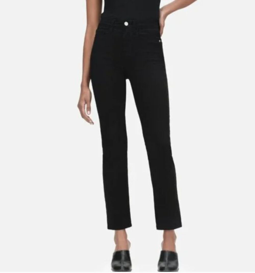 Frame Denim Women's Jeans Le High Straight Leg Jeans in Film Noir Black size 24